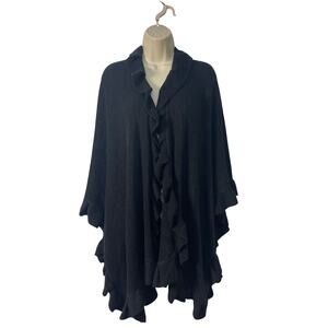 APT.9 Black Knit Ruffled Edge Open Cardigan-Poncho Color Black One Size